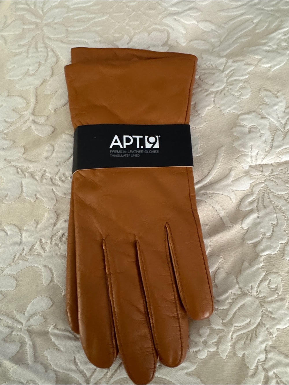 Apt. 9 Women's Tan Leather Gloves with Stitch Detailing
